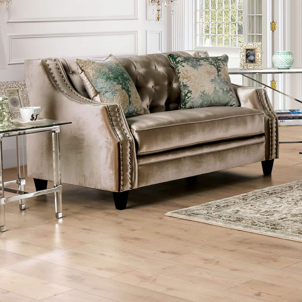 Vynn Transitional Solid Wood Padded Loveseat by Furniture of America