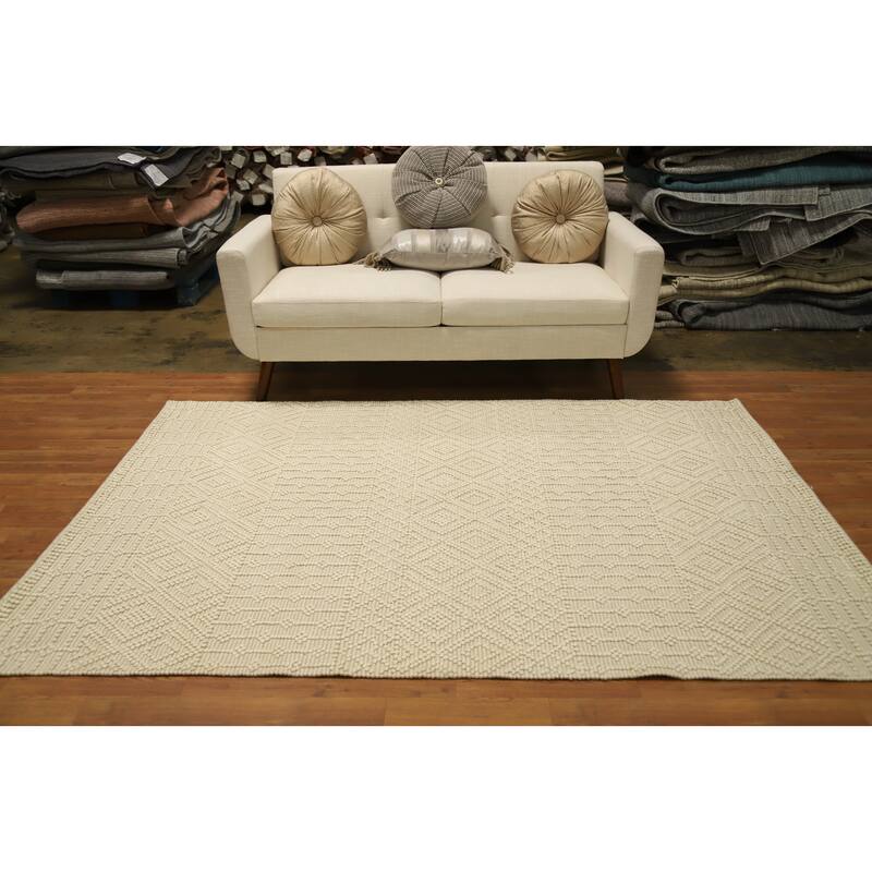 Hand Knotted Oriental 100% Wool Carpet Modern Geometric Beige & Ivories Modern Gotti Design Area Rug - 7' 5'' X 5' 0''