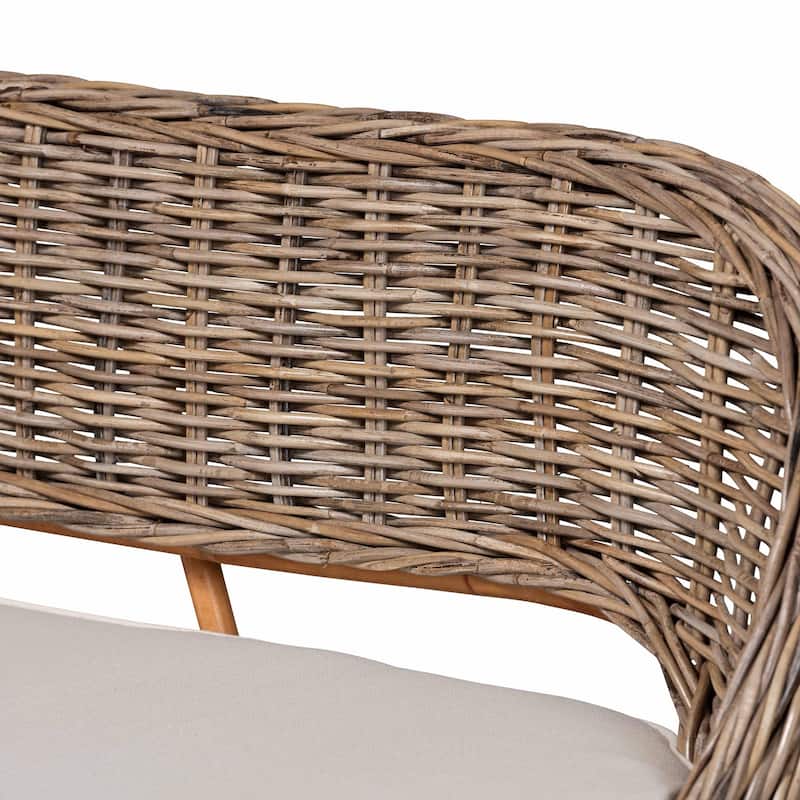 Raisa Modern Bohemian Natural Kubu Rattan and Acacia Wood 2-Piece Dining Nook Banquette Set