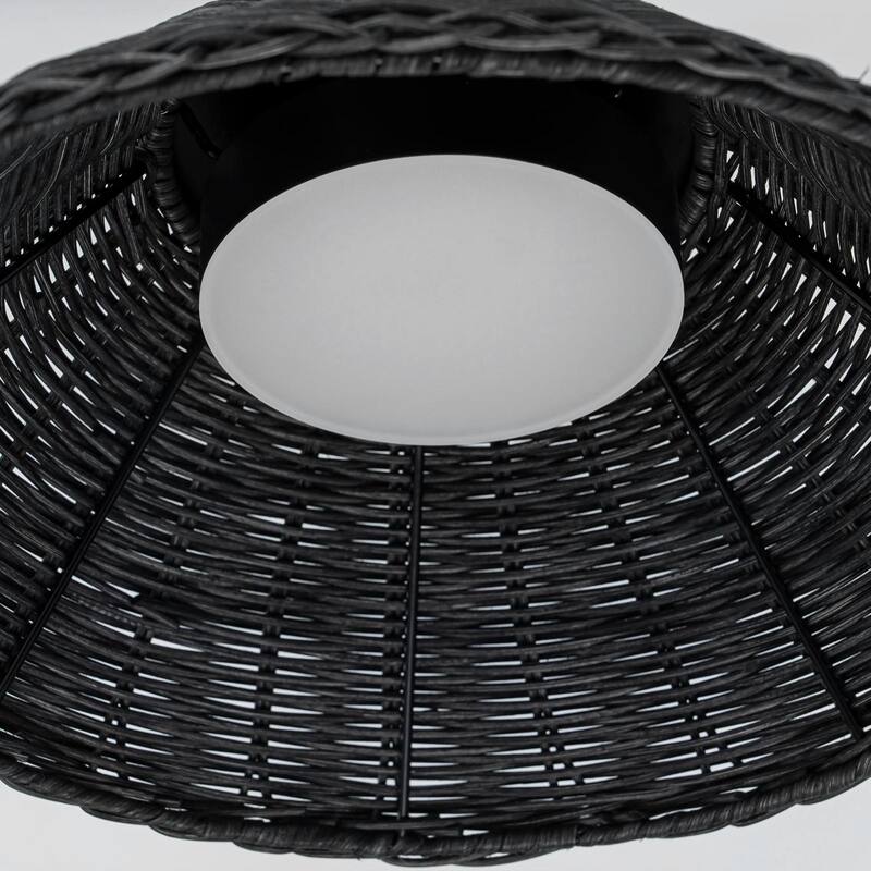 1-Light Black Rattan LED Chandelier Handwoven Straw Hat Pendant Light - 13.4"W x 5.2"H