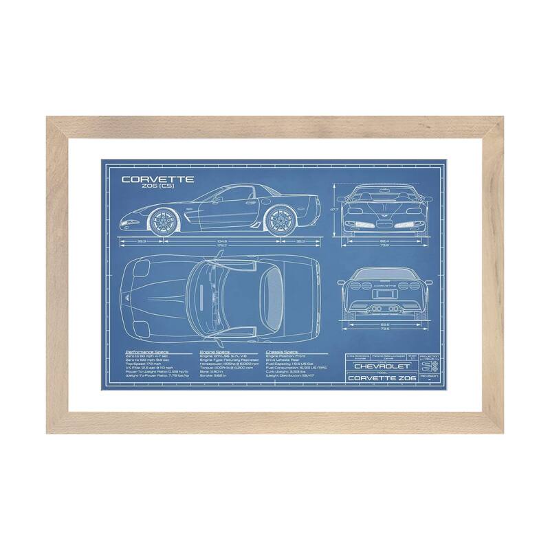 iCanvas "Corvette (C5) Z06 Blueprint" by Action Blueprints - Natural - 24x32x1