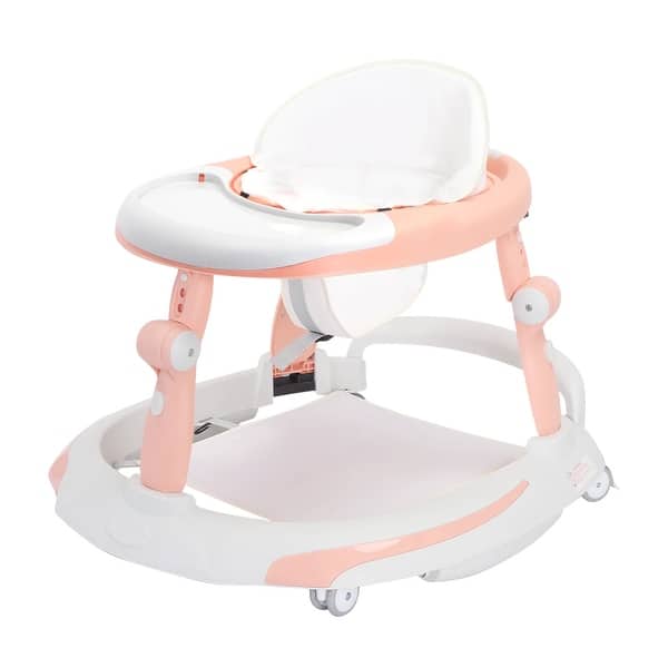 slide 2 of 4, Foldable Baby Walker with O-shaped legs & multi-function Rollover prevention, 6-18 Months, Adjustable Height, Music Toy Pink without Tray