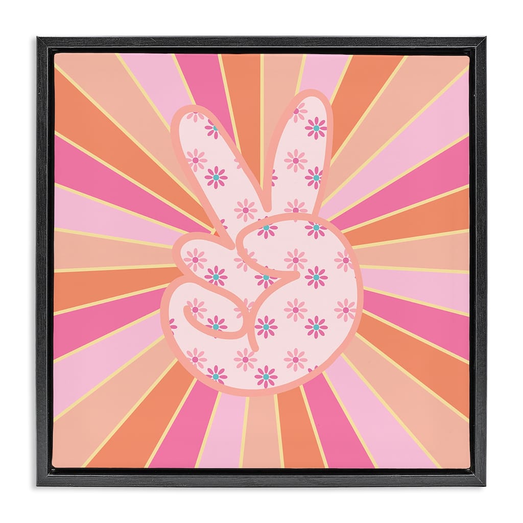 Stupell Beaming Peace Sign Hand Framed Floater Canvas Wall Art Design By Jesse Keith