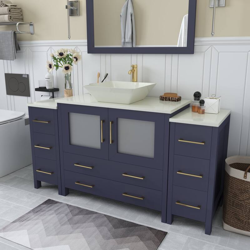 Vanity Art 60-inch Single Sink Bathroom Vanity Set With Engineered Marble Top and Free Mirror - 60 x 18.5 x 36 Inches