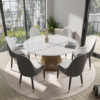 Modern Round Dining Table with Sintered Stone Tabletop and Metal ...