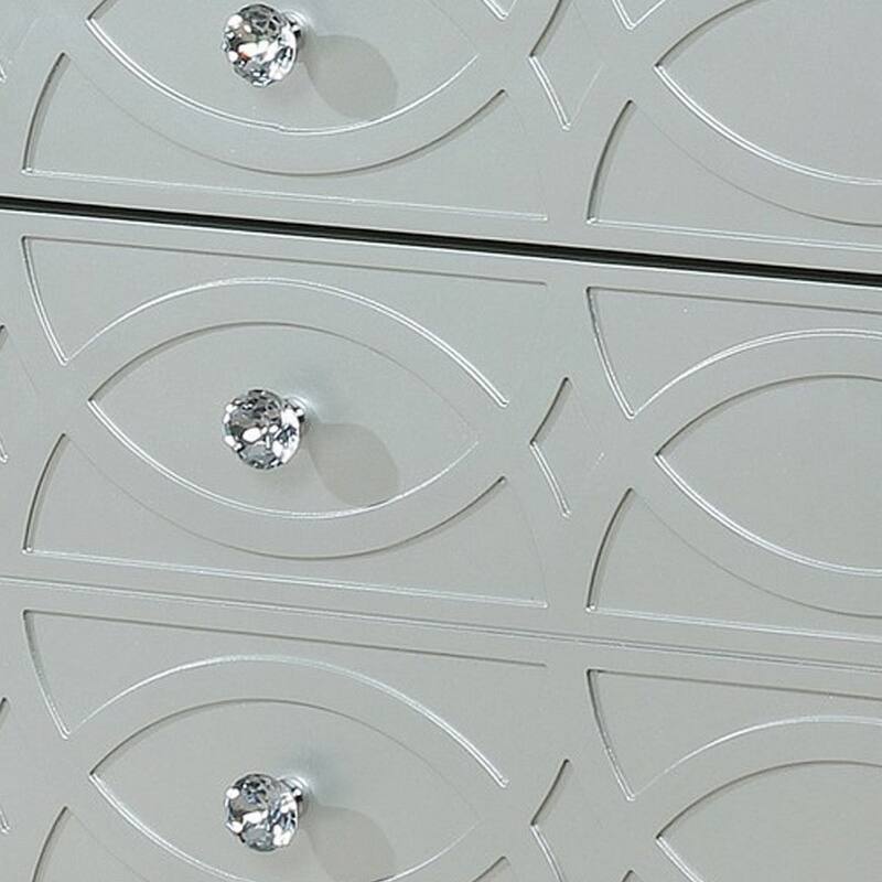 Gina 29 Inch Modern Glam Nightstand, Round Crystal Knobs, USB Ports, Silver