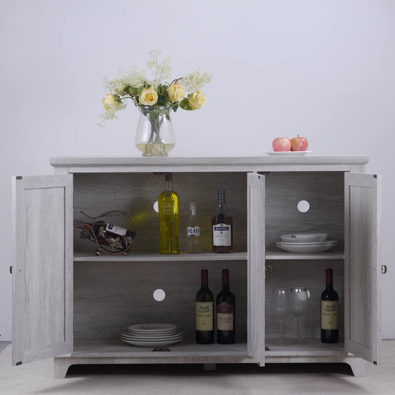 Spacious size countertop Sideboard with 3 mirrored doors adjustable shelves buffet cabinet, storage cabinet for living room