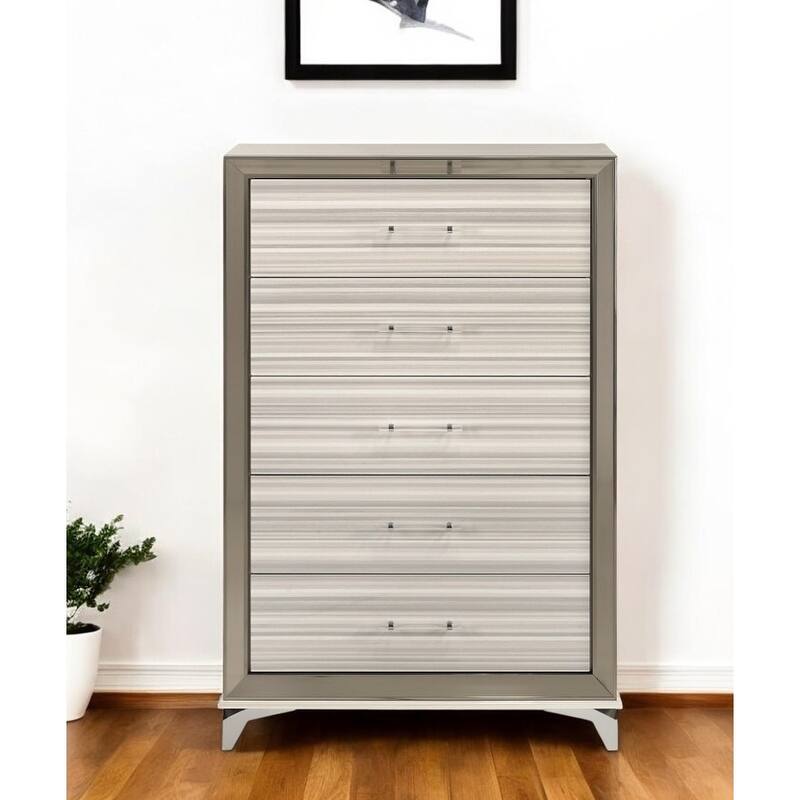 HomeRoots 53" Beige And White Wood Lighted Five Drawer Dresser - White/Beige - 5-drawer