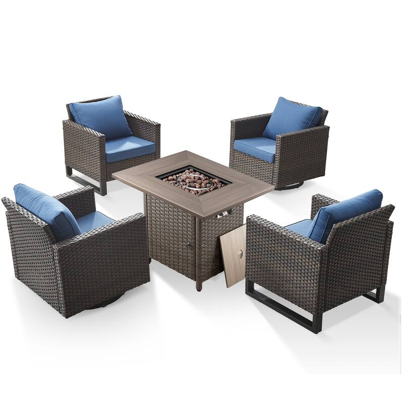 5 Pieces Fire Pit Table with Outdoor Swivel Chair Patio Chair