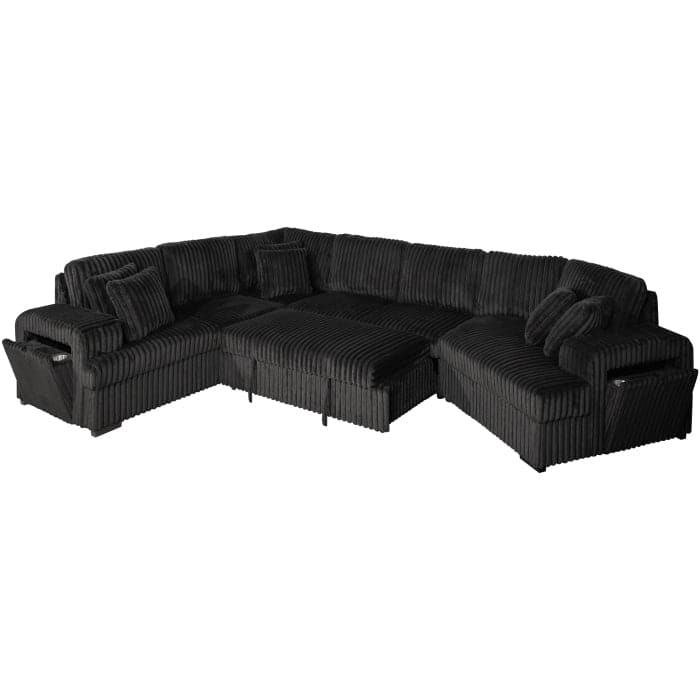 Modern Right Facing Half U-Shaped Pull Out Sectional Sofa with Storage Armrest, USB Port and Pillows