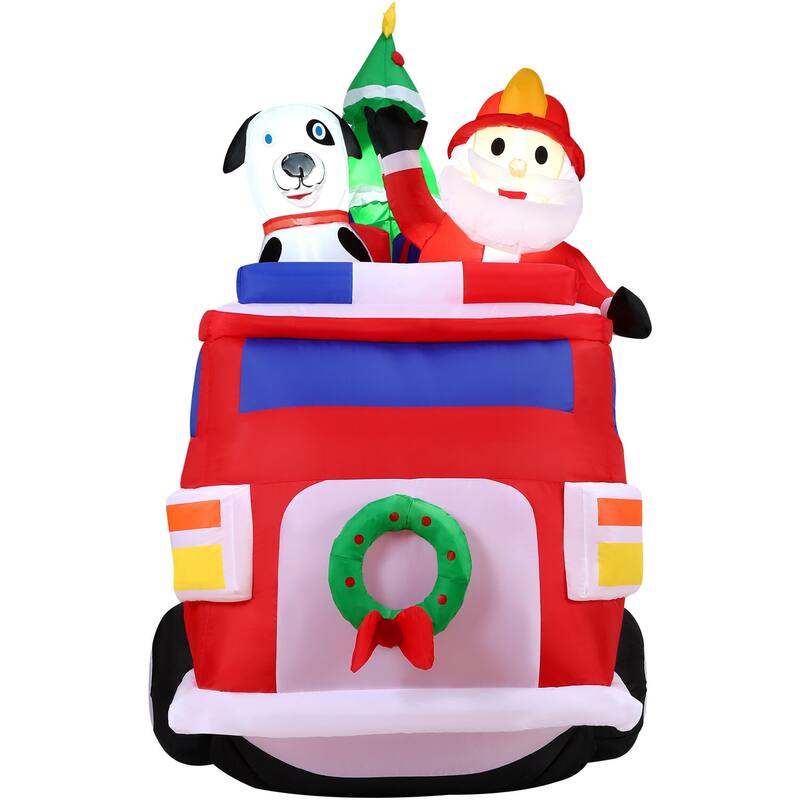 Fraser Hill Farm 7-Ft. Pre-Lit Inflatable Santa in Fire Truck