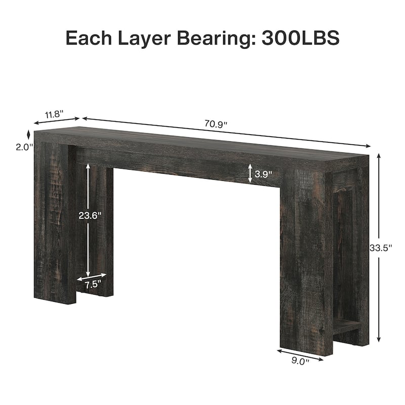 70.9" Long Console Sofa Table for Entryway Living Room - 11.81"D x 70.9"W x 33.5"H