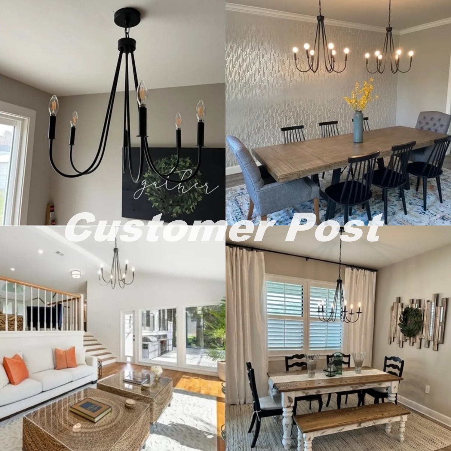 Modern Farmhouse Black Classic Candle Unique Chandelier with