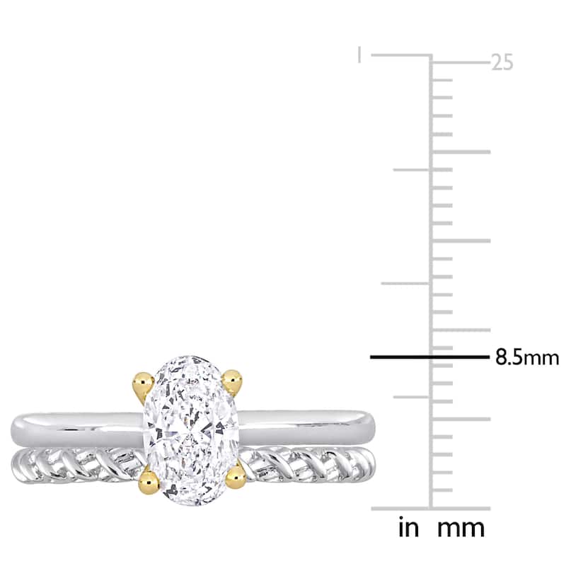 Miadora 1ct TDW Oval Diamond Solitaire Bridal Ring Set with Textured Wedding Band 14k Two-Tone Gold