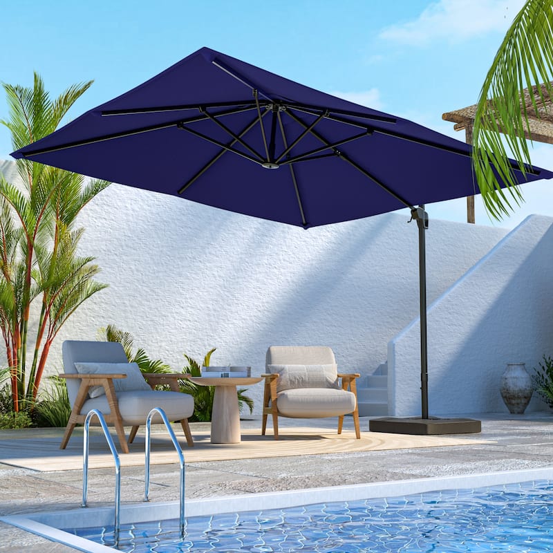 LIVOOSUN Patio10x10FT Aluminum Cantilever Umbrella Solution-Dyed Fabric w/Base - DarkBlue