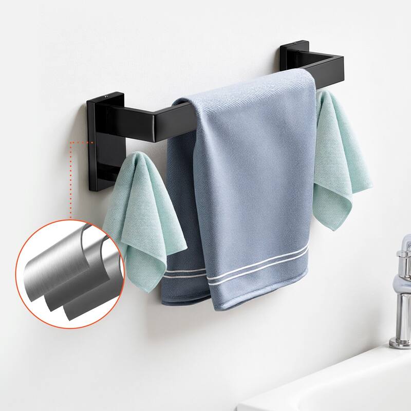 5-Piece Matte Black Bathroom Accessories Set with Towel Rack - 15.75 x 3.94 x 3.07 inch