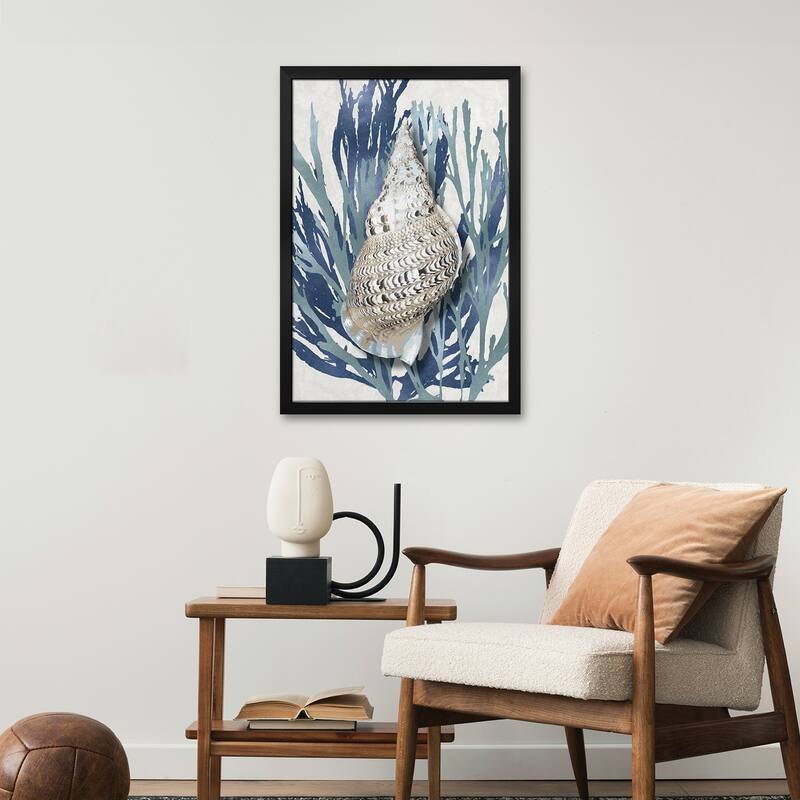 Shell Coral Aqua Blue I Premium Framed Poster by Caroline Kelly