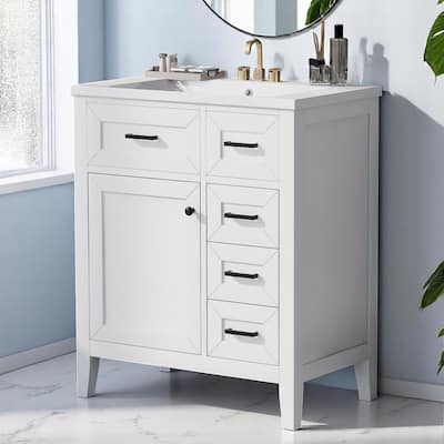 Modern 30 Inch Bathroom Vanity with Sink, Storage Cabinet with Door and Drawers, MDF and Solid Wood Frame