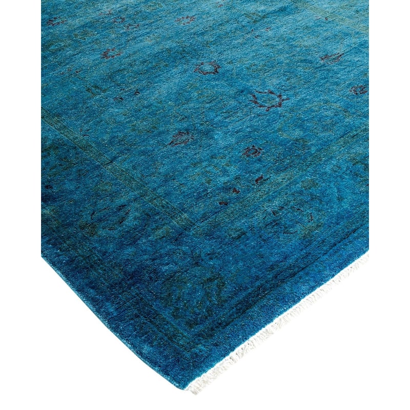 Overton Hand Knotted Wool Vintage Inspired Modern Contemporary Overdyed Blue Area Rug - 3' 2" x 5' 3"