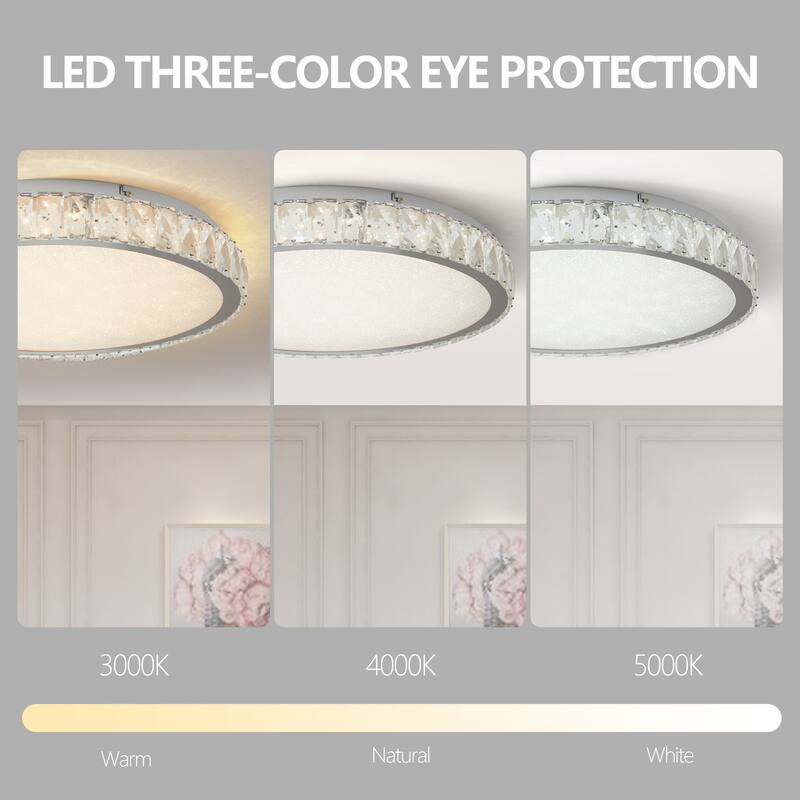 20-in Modern Chrome Crystal Flush Mount Dimmable LED Ceiling Light