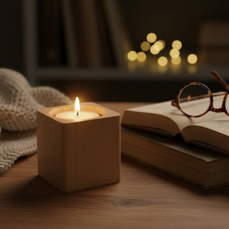 Modern Natural Finish Tealight Candle Holder, Set of 3 - Natural Finish