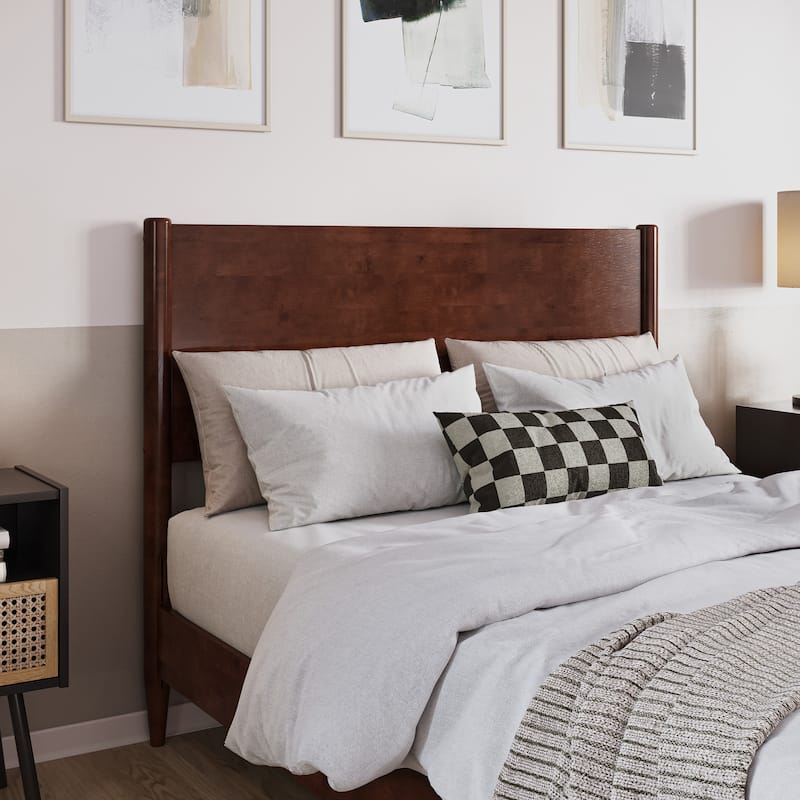 Solid Wood Low Profile Platform Bed - Walnut Finish, Modern Bedroom Furniture