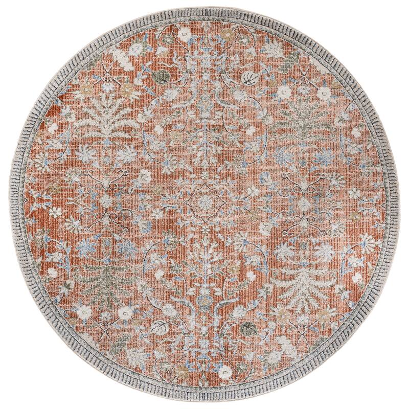 SAFAVIEH Grove Mall Floral Rug - 6'7" Round - Rust/Blue