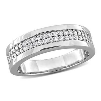 Men's 1/5ct TW Lab-Grown Diamond Double Row Anniversary Band Ring in Sterling Silver