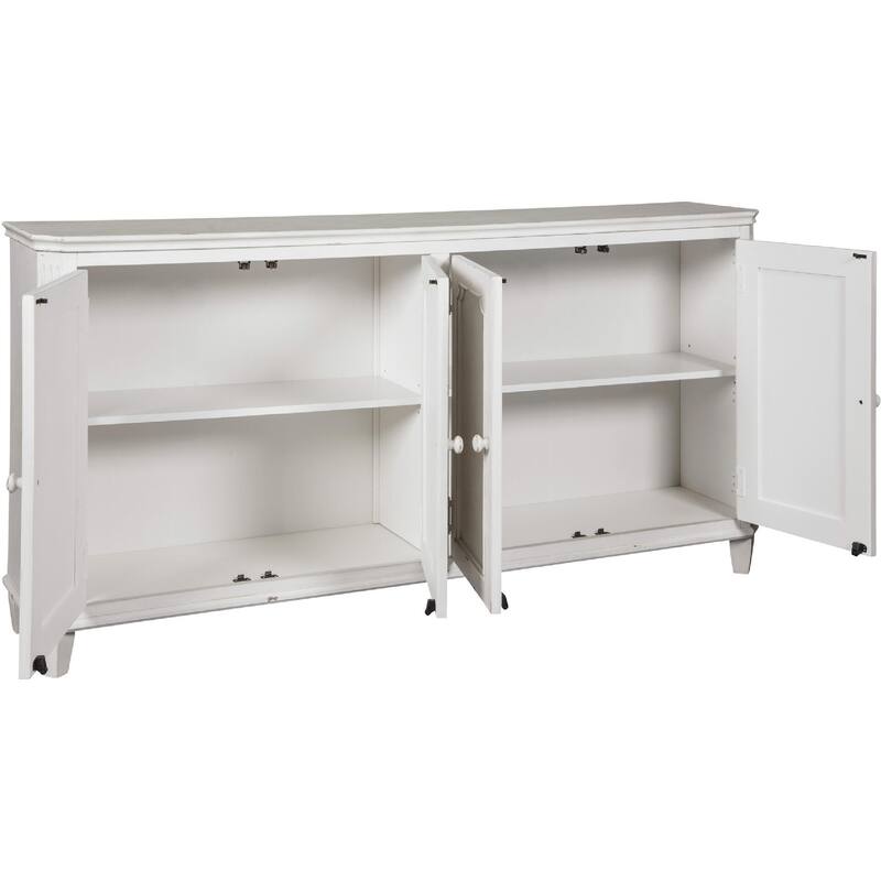4 Panel Door Cabinet with Fluted Detail, Antique White
