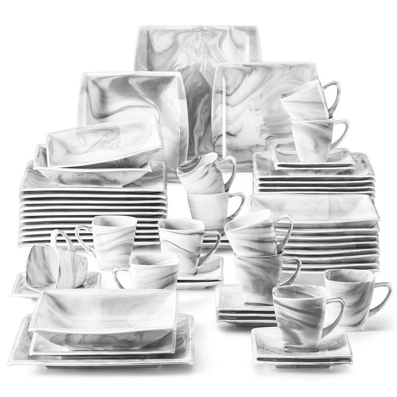 MALACASA 60-Piece Porcelain Dinnerware Set (Service for 12) - Marble Grey