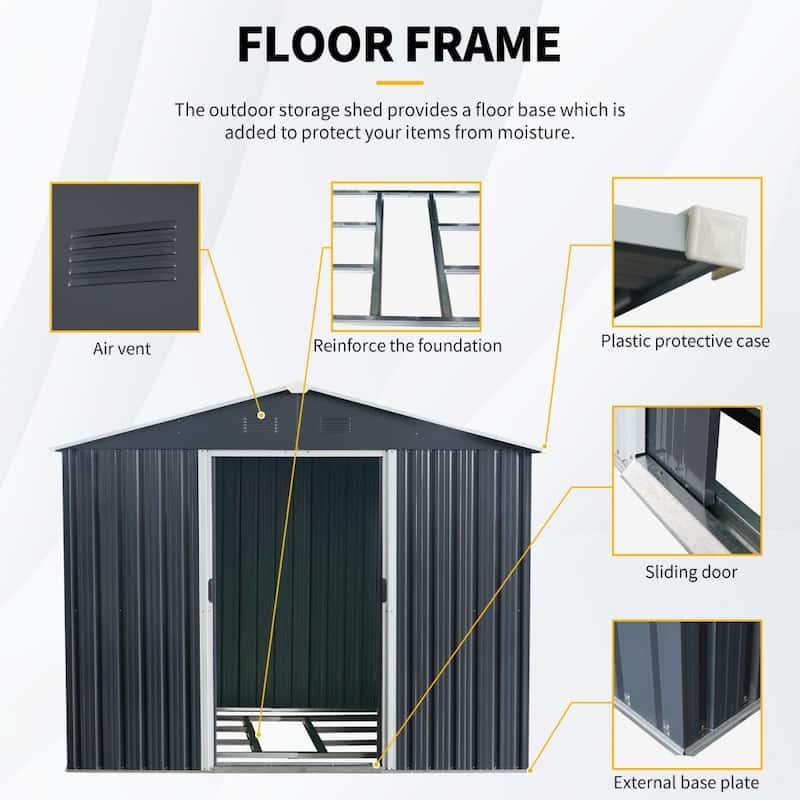 8ft x 6ft Outdoor Metal Storage Shed with Floor Base