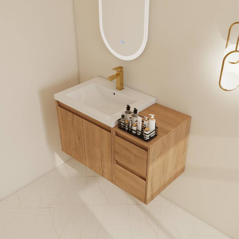 BNK 24''/36''/72'' Bathroom Vanity With Sink, Floating Bathroom Vanity with Soft Close Doors and Shelf