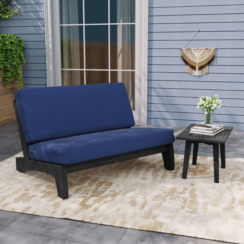 Outdoor Sectional Furniture Teak Conversation Set with Side Table - Black Wood - Navy/Loveseat Whole