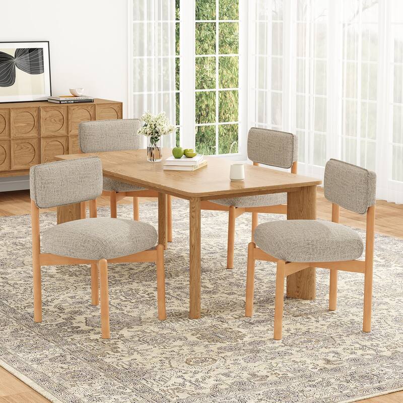 Modern Wooden Blended Linen Dining Chair (Set of 2)