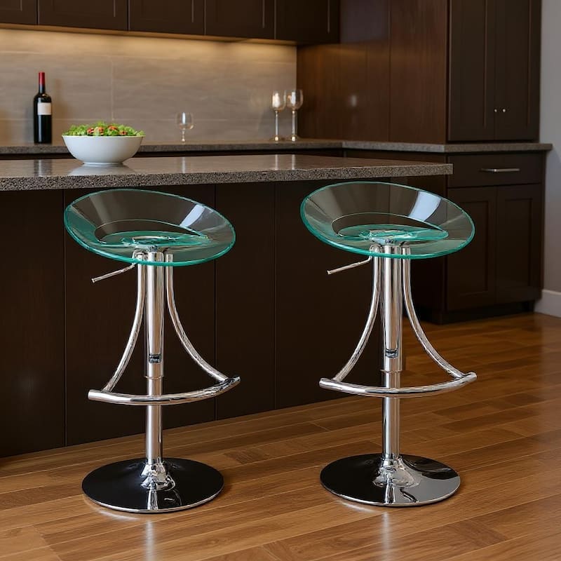HomeRoots Clear and Silver Metal and Heavy Duty Plastic Low Back Adjustable Height Bar Chair - Adjustable - Clear - Single