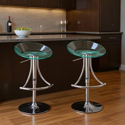 HomeRoots Clear and Silver Metal and Heavy Duty Plastic Low Back Adjustable Height Bar Chair