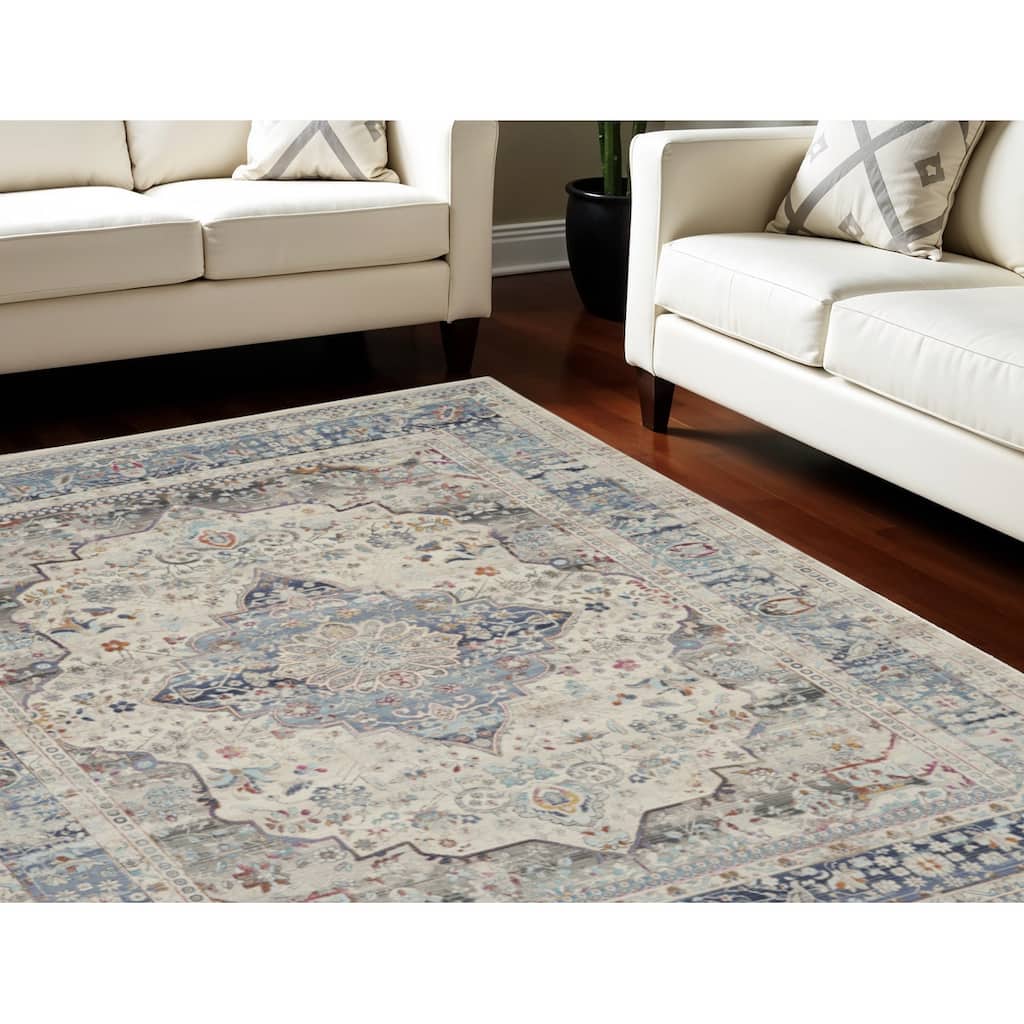 HomeRootsFloral Medallion Transitional Rectangle Area Rug - 118' X '94' X '0.5