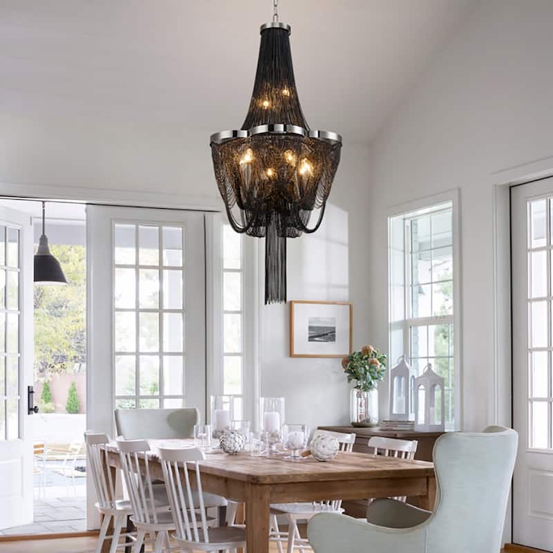 Modern 8-Light Tassel Chain Empire Chandelier With Chrome Finish
