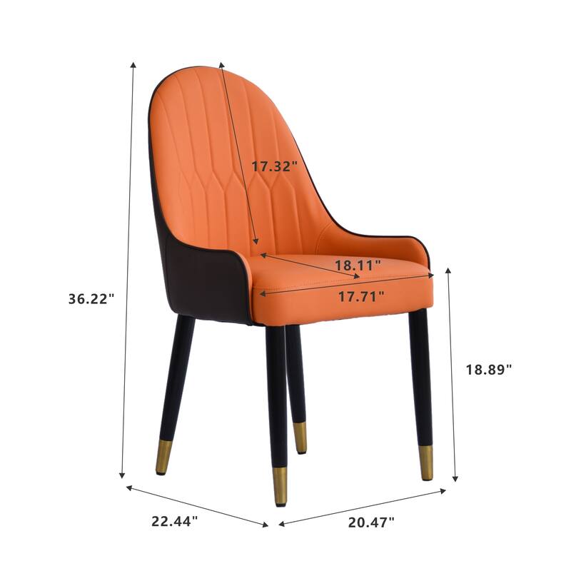 Modern 2 Piece PU Kitchen Dining Chair with Cushion, Solid Wood Metal Feet, Backrest for Dining Room Kitchen Living Room Bedroom