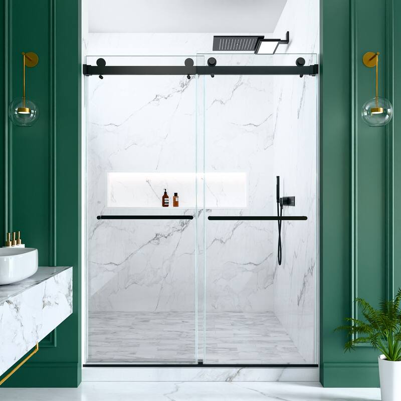 GDFStudio - Modern Minimalist Frameless Double Sliding Shower Door with 3/8" SGCC Tempered Glass & Stainless Steel Hardware