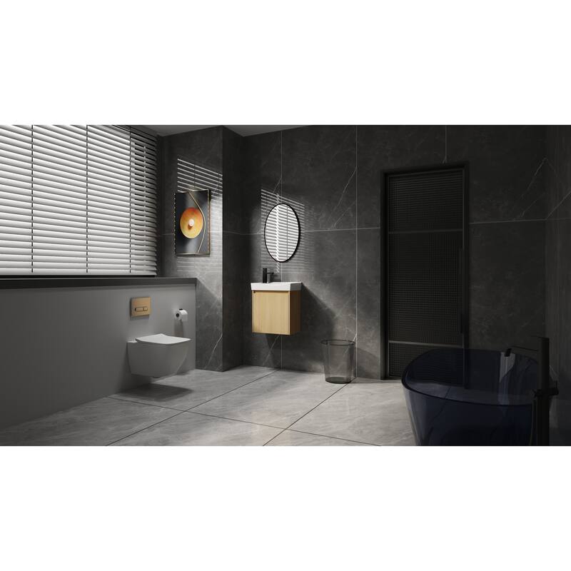 20" Wall-Mounted Bathroom Vanity with Ceramic Sink, Storage Cabinet with Door, Engineered Wood Base