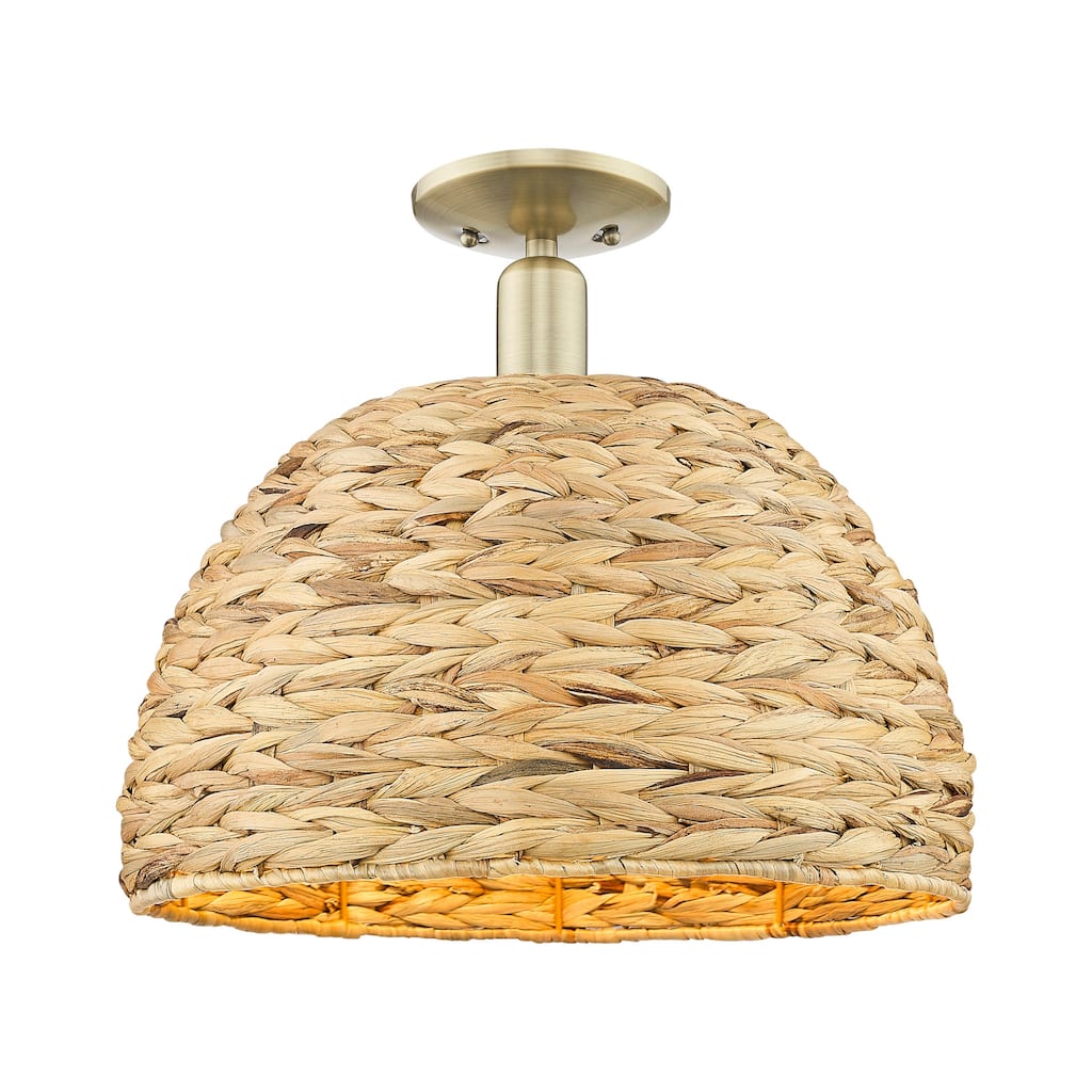 Innovations Lighting 716-1C-15-16 Woven Rattan Semi-Flush Woven Rattan