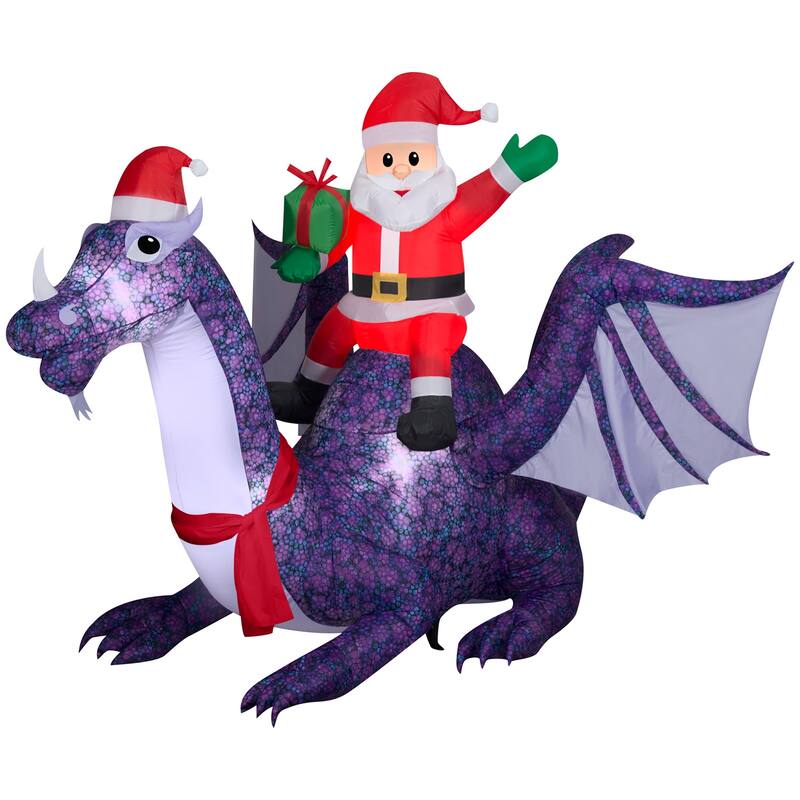 Gemmy Animated Inflatable Christmas Santa Riding Dragon, 6 ft Tall
