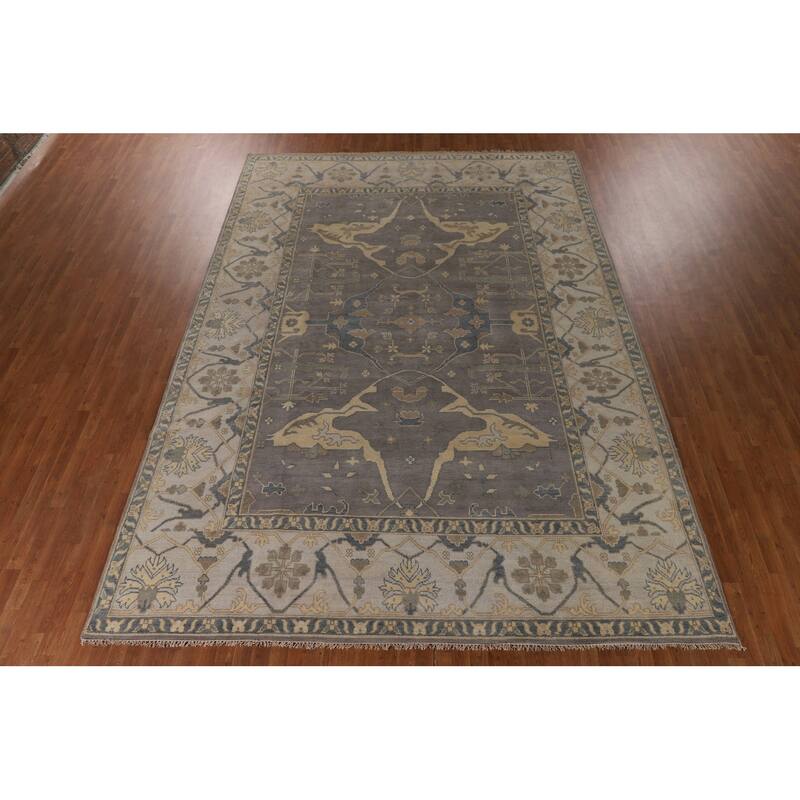 Gray Oushak Indian Large Area Rug Handmade Wool Carpet - 9'11"x 13'9"