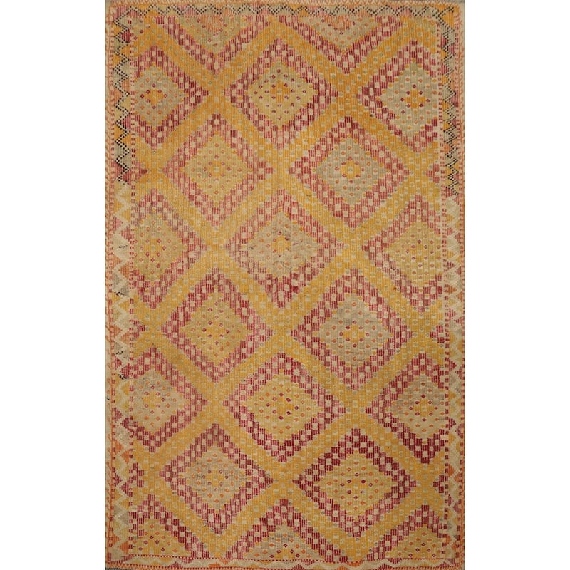 Hand Woven Oriental 100% Wool Carpet Southwestern Tribal Oranges & Rust Kilim Area Rug - 8' 5'' X 6' 2''