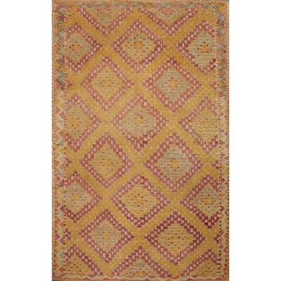 Hand Woven Oriental 100% Wool Carpet Southwestern Tribal Oranges & Rust Kilim Area Rug - 8' 5'' X 6' 2''