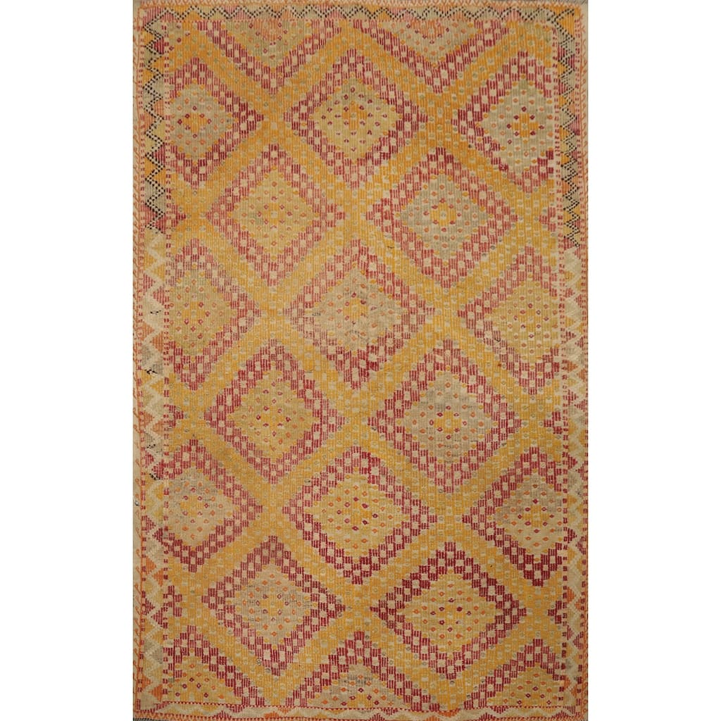 Hand Woven Oriental 100% Wool Carpet Southwestern Tribal Oranges & Rust Kilim Area Rug - 8' 5'' X 6' 2''