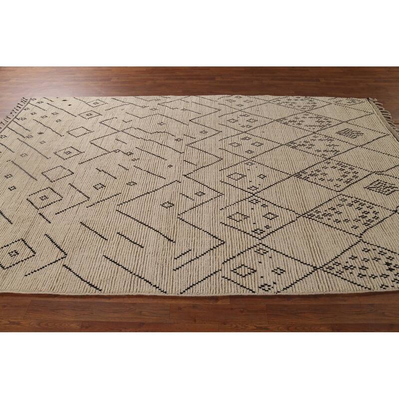 Trellis Moroccan Area Rug Hand-Knotted Geometric Wool Carpet - 6'0"x 9'8"