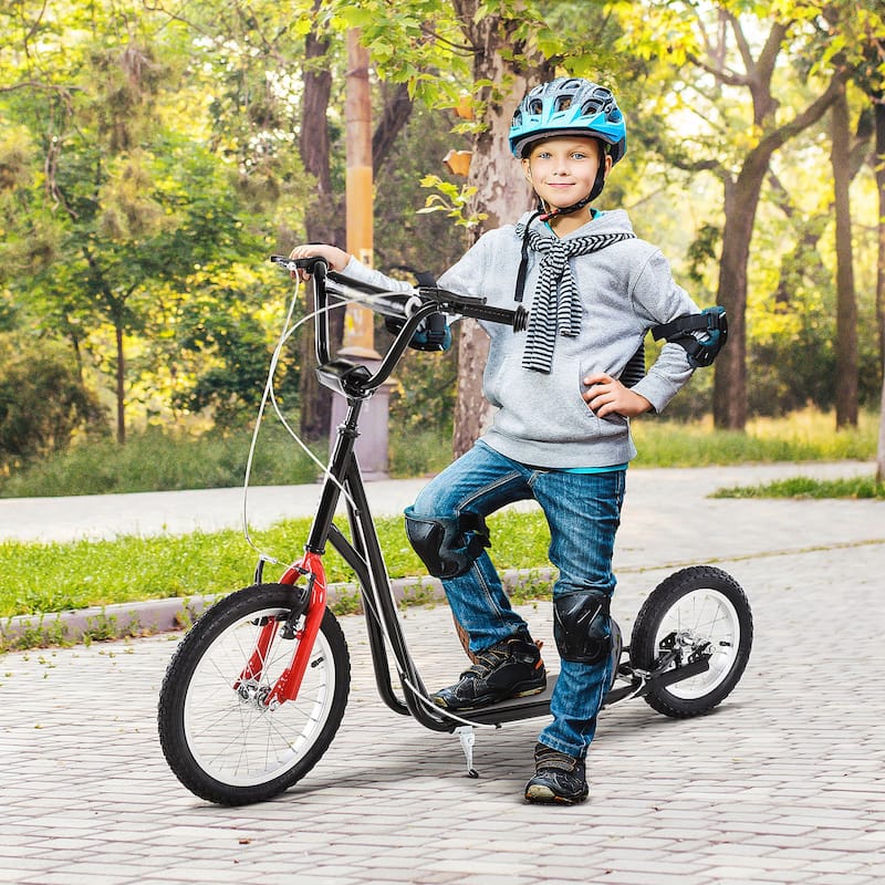 Black Steel Frame Kids Scooter with Adjustable Handlebar and Rubber Wheels Balance Training Toy