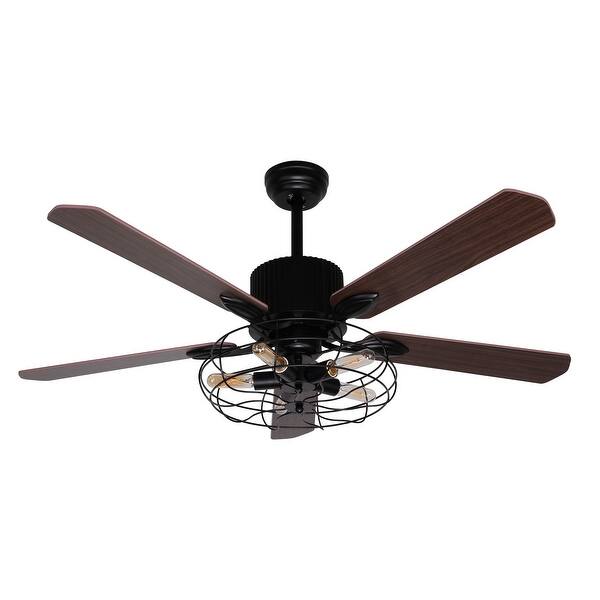 Shop 52 Inch Brown Wood 5 Blades Cage Ceiling Fan With Remote 52